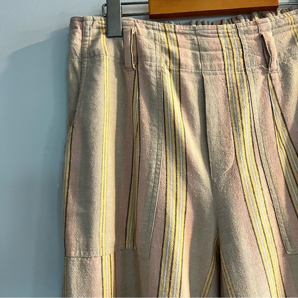 American Eagle High Waist Paperbag Wide Leg Striped Linen Blend Pants Medium - Picture 9 of 14